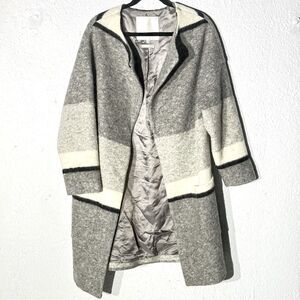 In Wear Virgin Wool Blend Tan Gray Cream Open Front Sweater Coat Cardigan 12